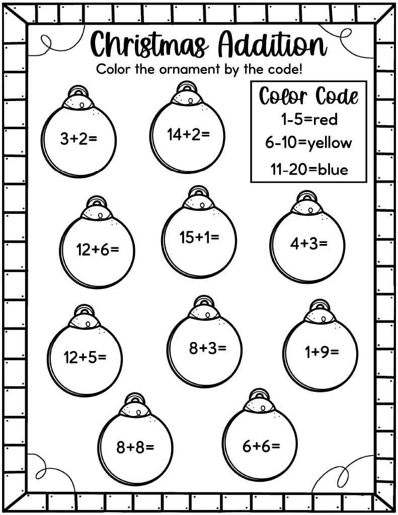 easy christmas math worksheets - free! - kids activity zone